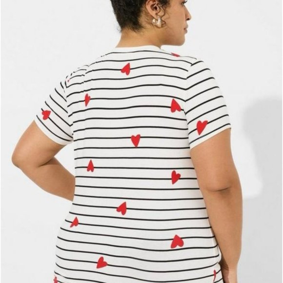 Torrid Supersoft Candy Hearts Striped Short Sleeve Crew Neck Top | Size 0/L - Picture 2 of 14